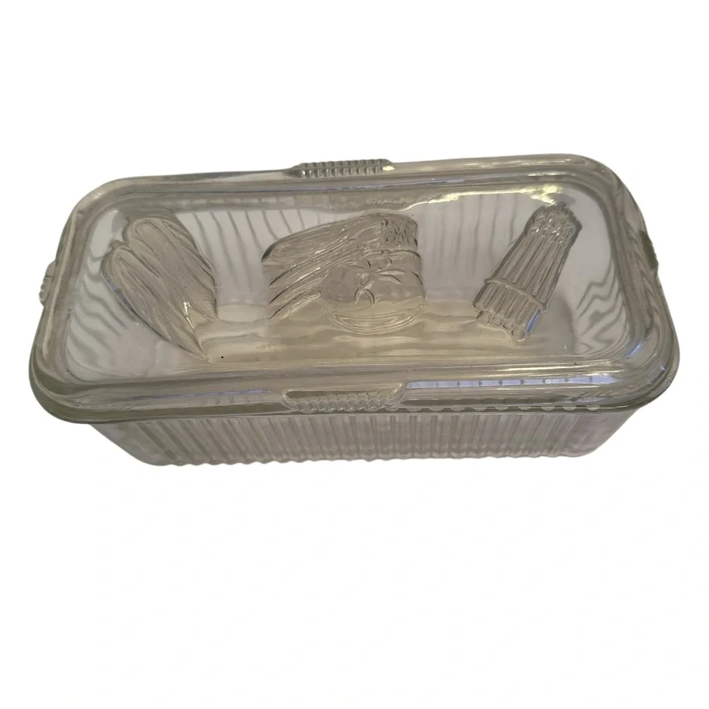 VTG Federal Glass Clear Refrigerator Storage Dishes/Lids Vegetable USA Set of 2 - Picture 5 of 9